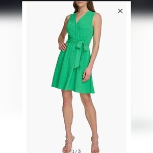 DKNY Belted Button Up Dress With Pockets